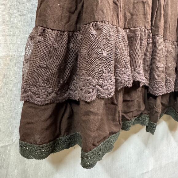 URBAN MANGO Peasant Top‎ Womens M Brown Lace Fairy Goth Whimsigoth Fairycore - Picture 5 of 7